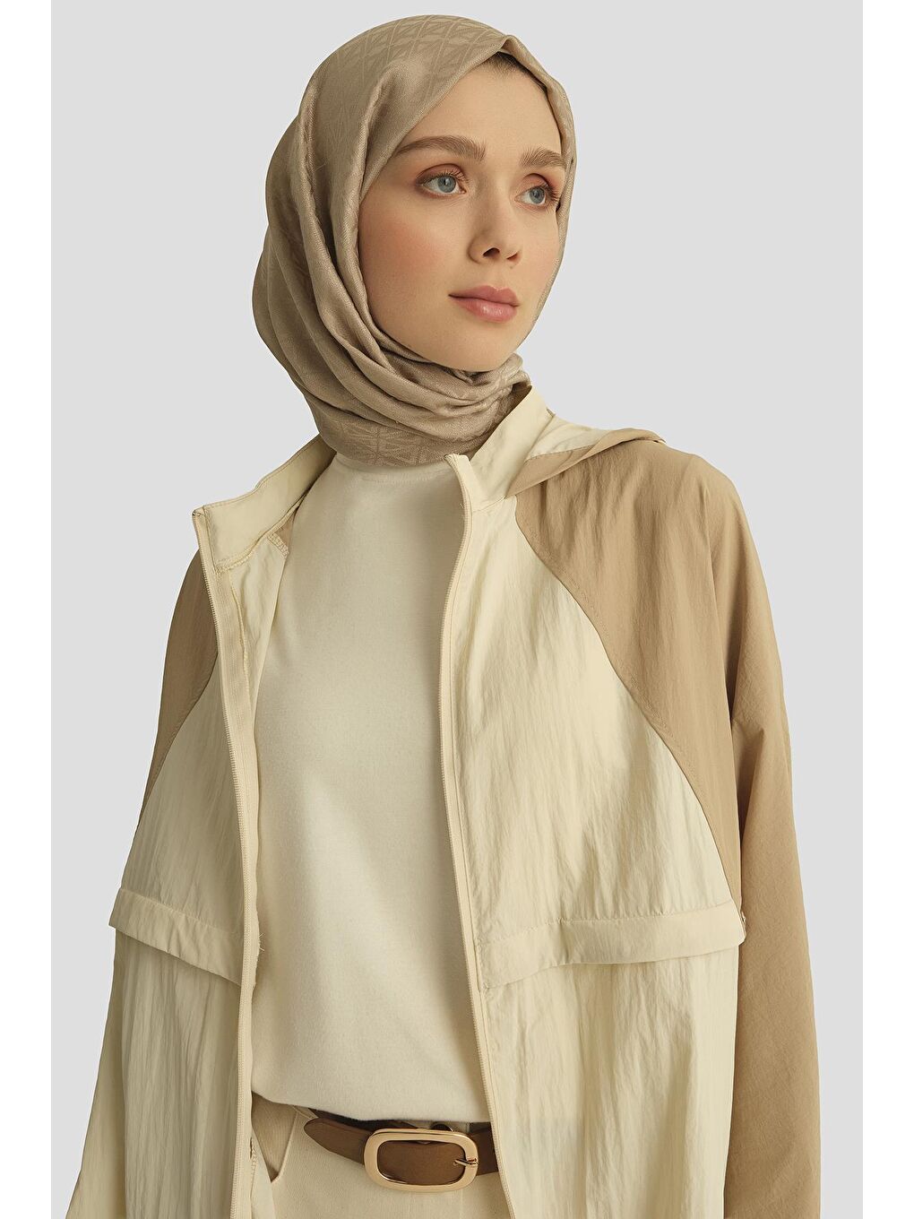 Colorblock Yağmurluk 25Yt539 Bej-2