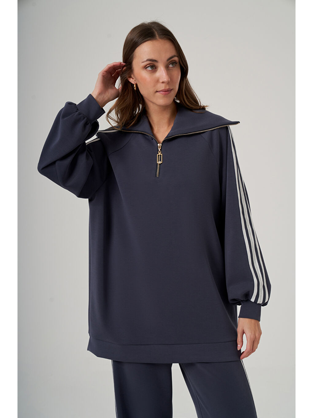 Şerit Detay Tunik Pantolon Takım 1093 Lacivert-1