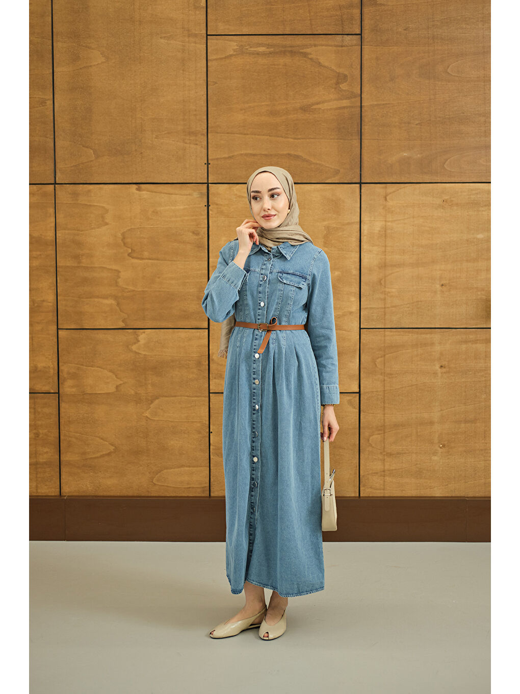 Kadın Çift Cep Detaylı Boydan Düğmeli Jean Elbise Buz Mavi-2