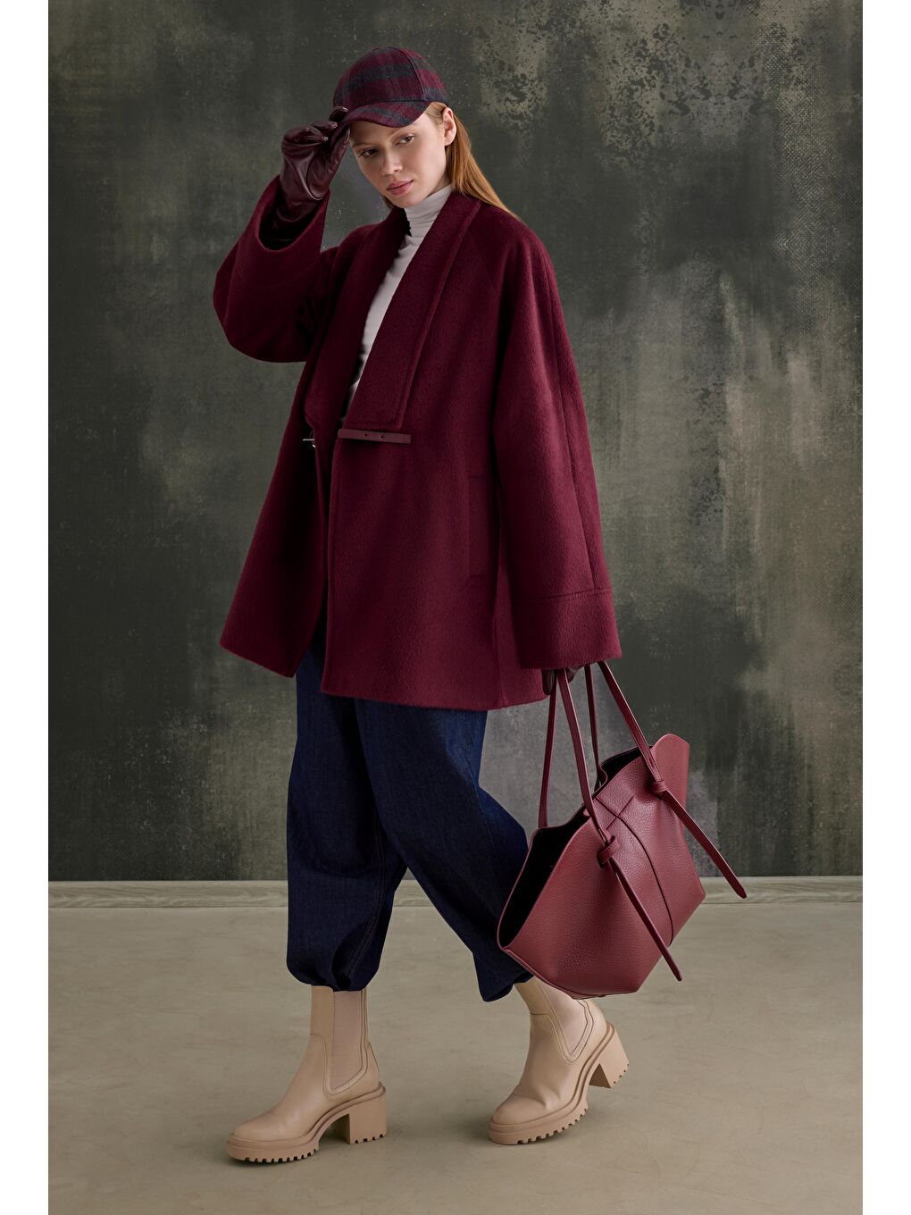 Kemer Detaylı Kaban Bordo-1