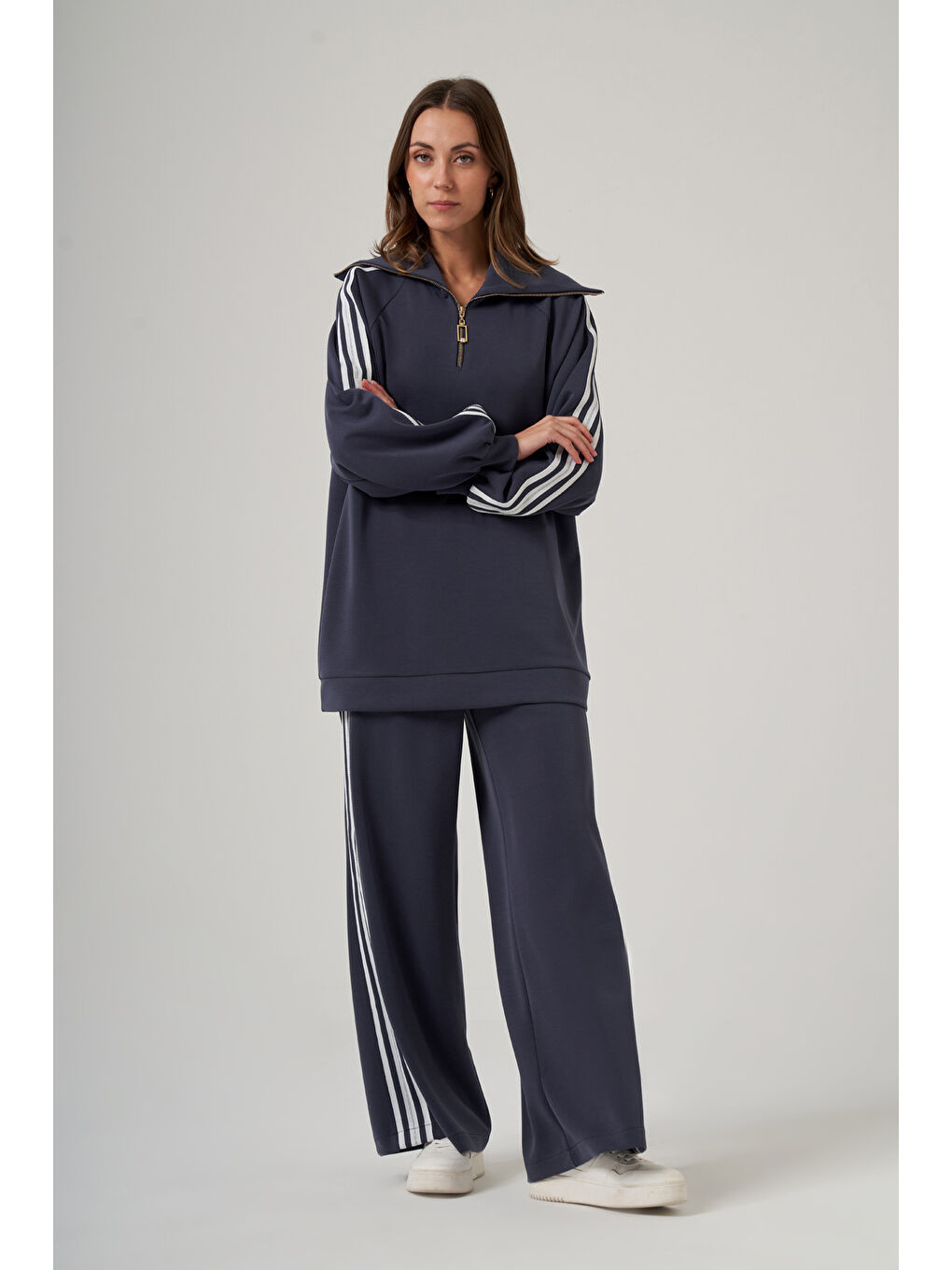 Şerit Detay Tunik Pantolon Takım 1093 Lacivert-2