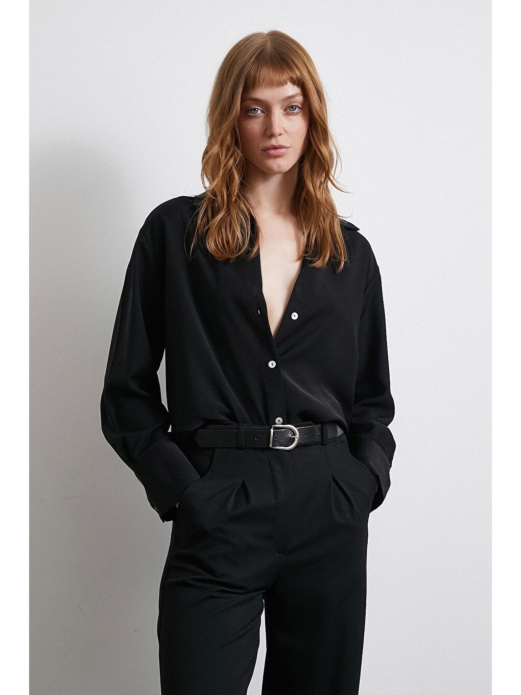 Klasik Saten Gömlek Siyah-3