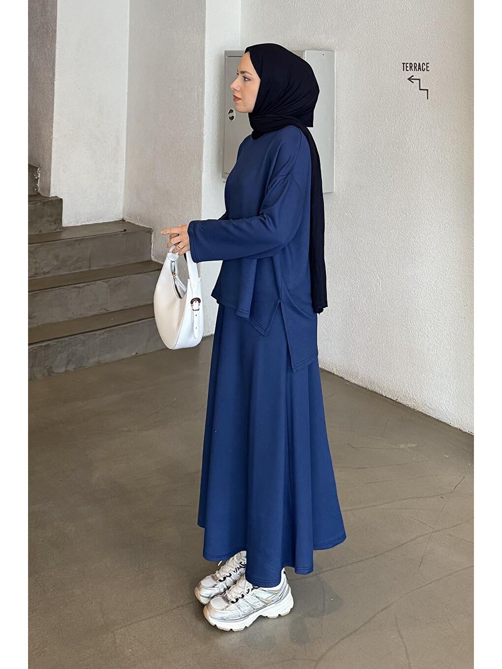 Kristal Kloş Etekli Tesettür Lacivert-1