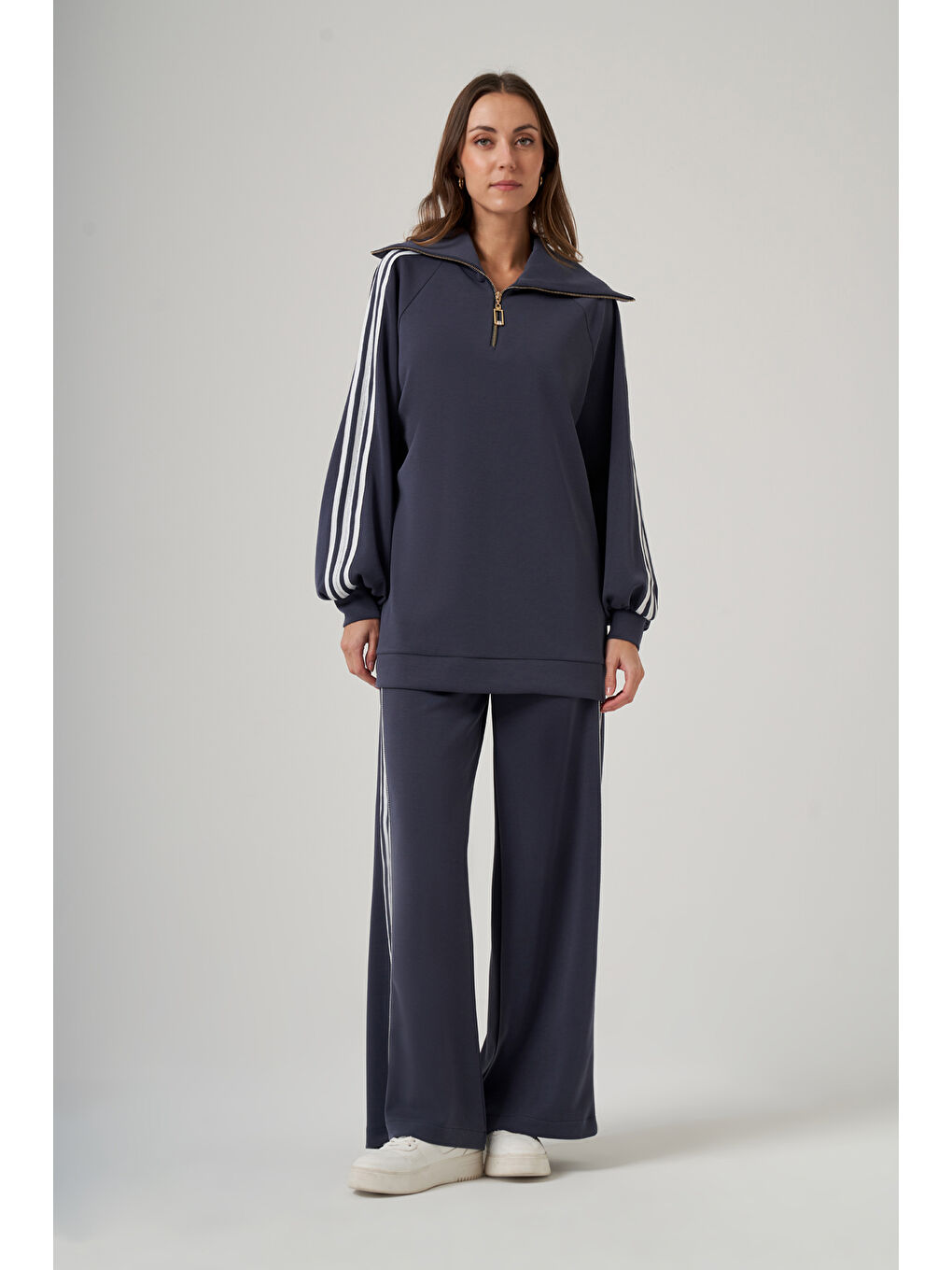 Şerit Detay Tunik Pantolon Takım 1093 Lacivert-3