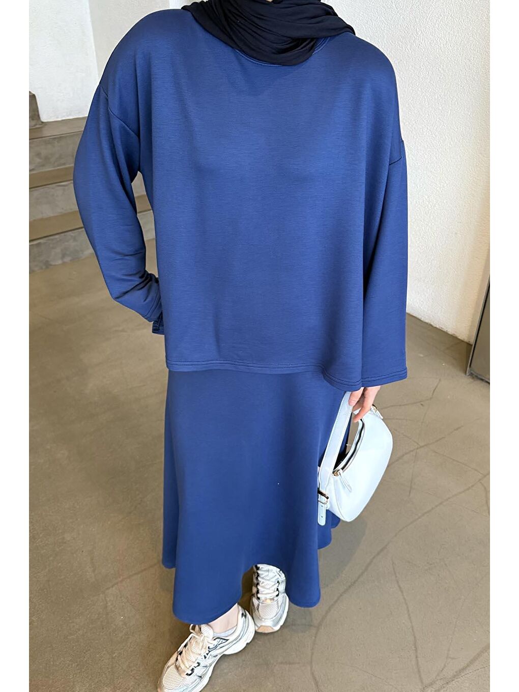 Kristal Kloş Etekli Tesettür Lacivert-2