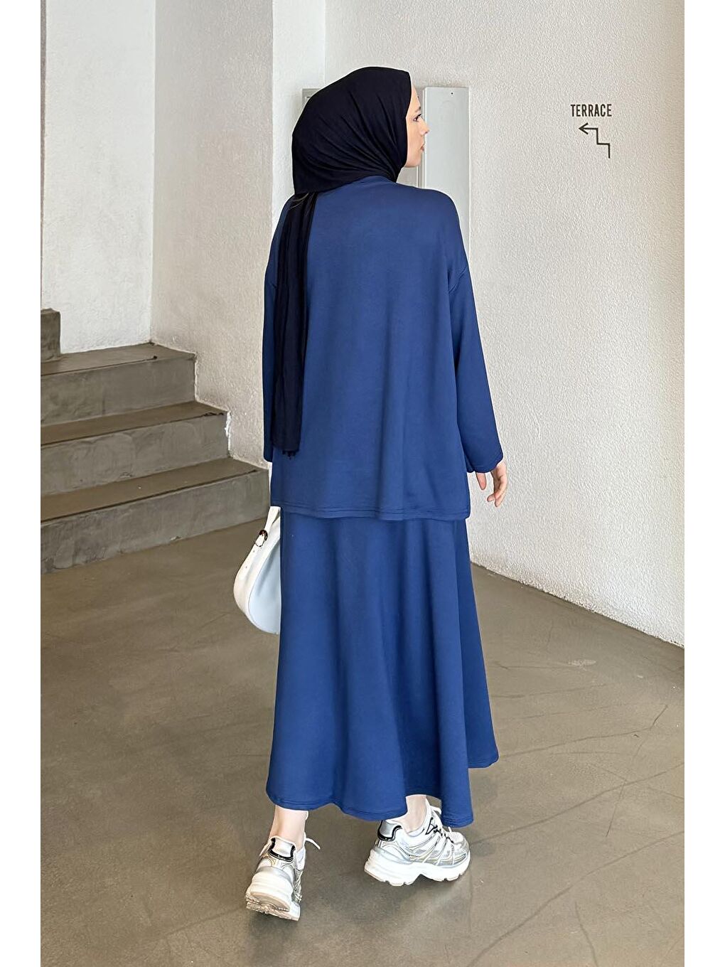Kristal Kloş Etekli Tesettür Lacivert-3