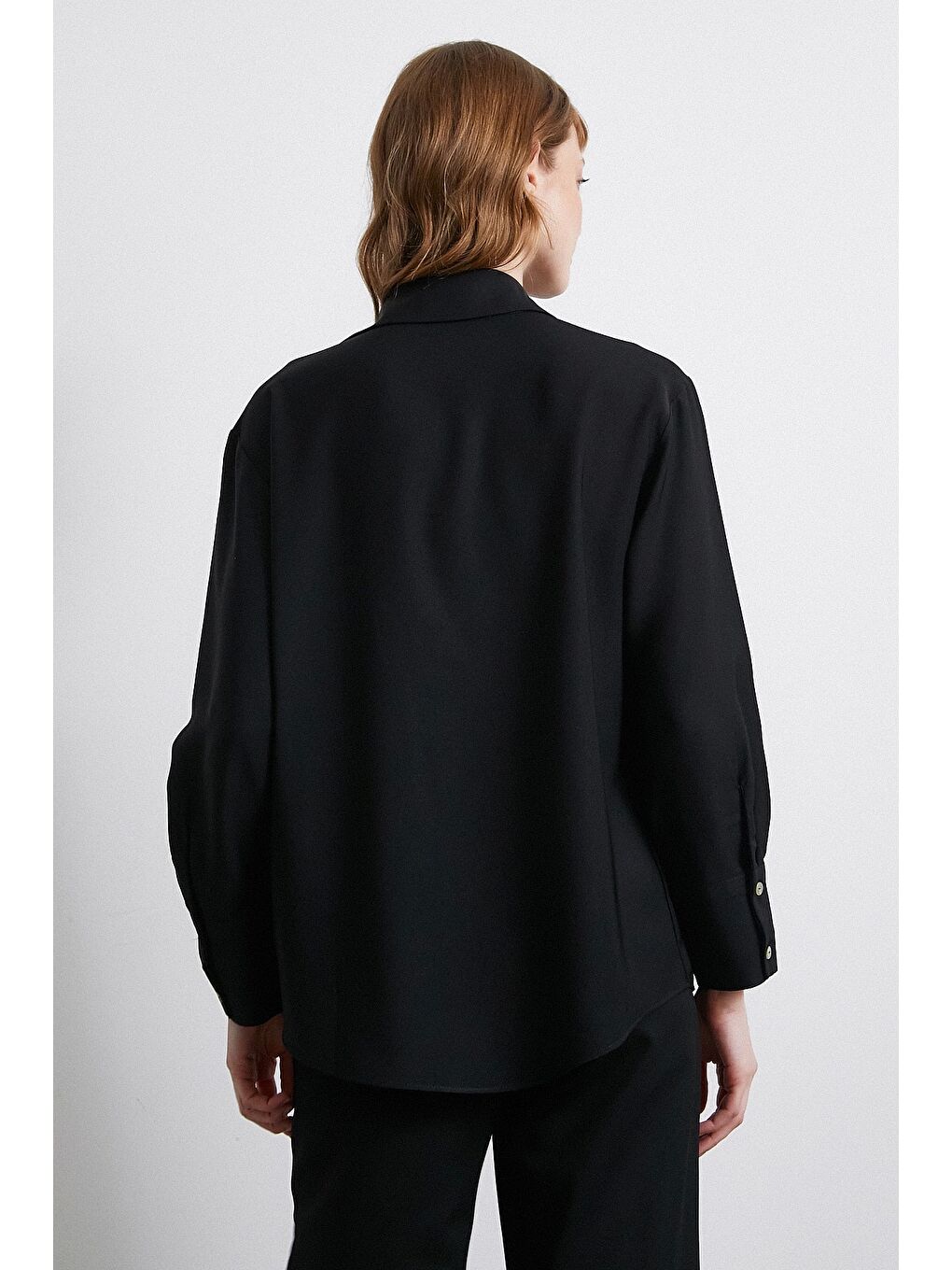 Klasik Saten Gömlek Siyah-5