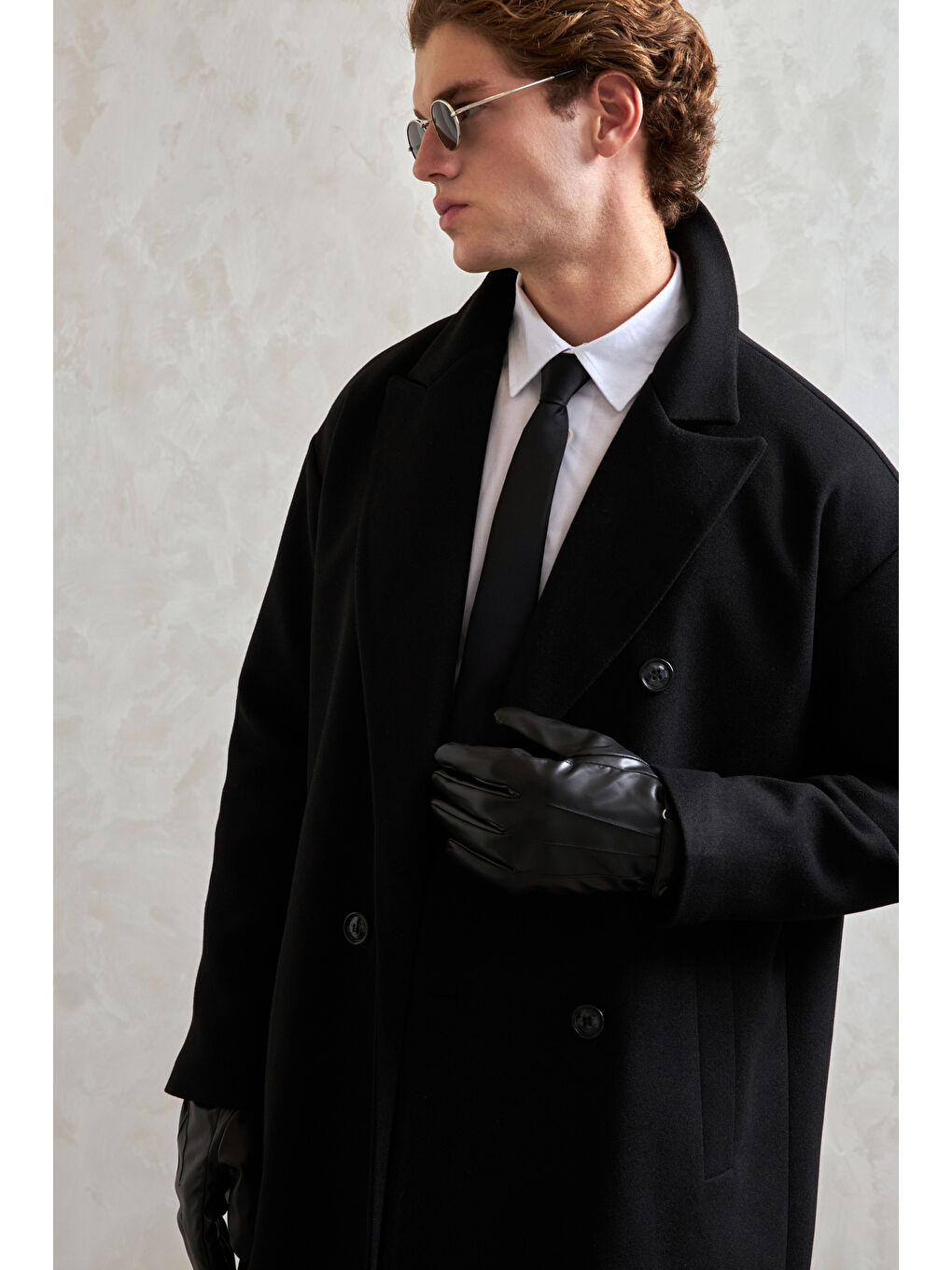 Siyah Erkek Oversize Astarlı Uzun Kaşe Kaban-3