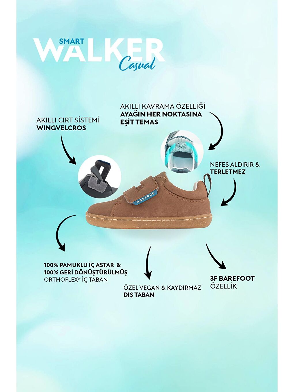 Smart Walker Casual Kahverengi Meşe Barefoot Çocuk Ayakkabı-1