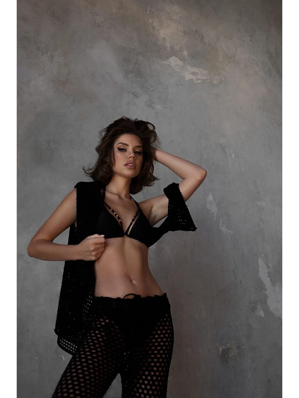 Texas Bağcıklı Siyah Ajur Pantolon-5