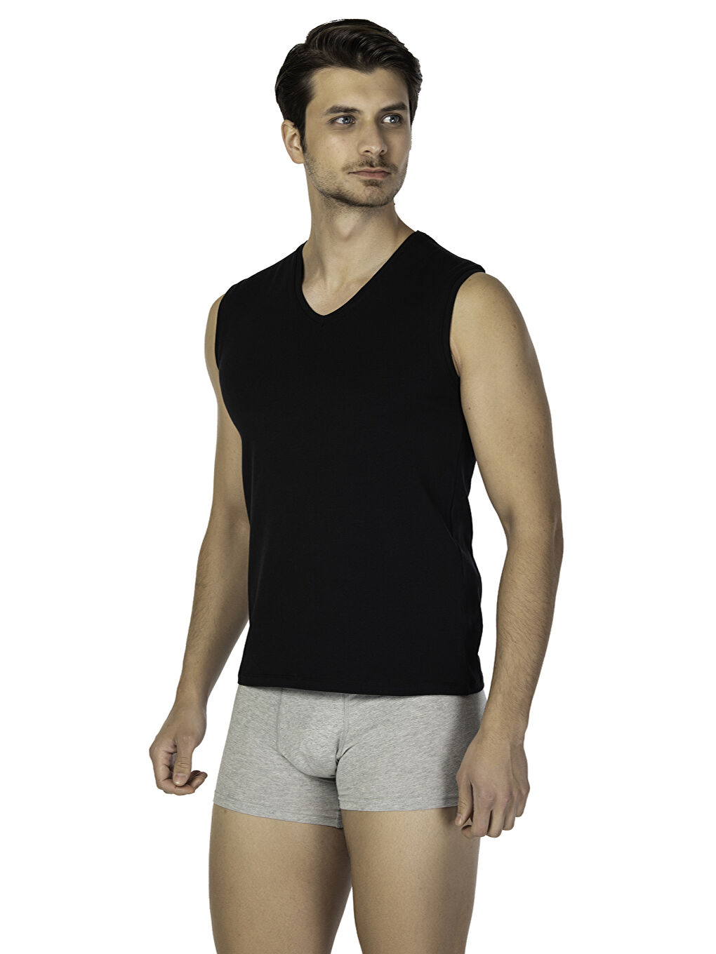 Siyah Comfort V Yaka Kolsuz T-shirt SİYAH-1