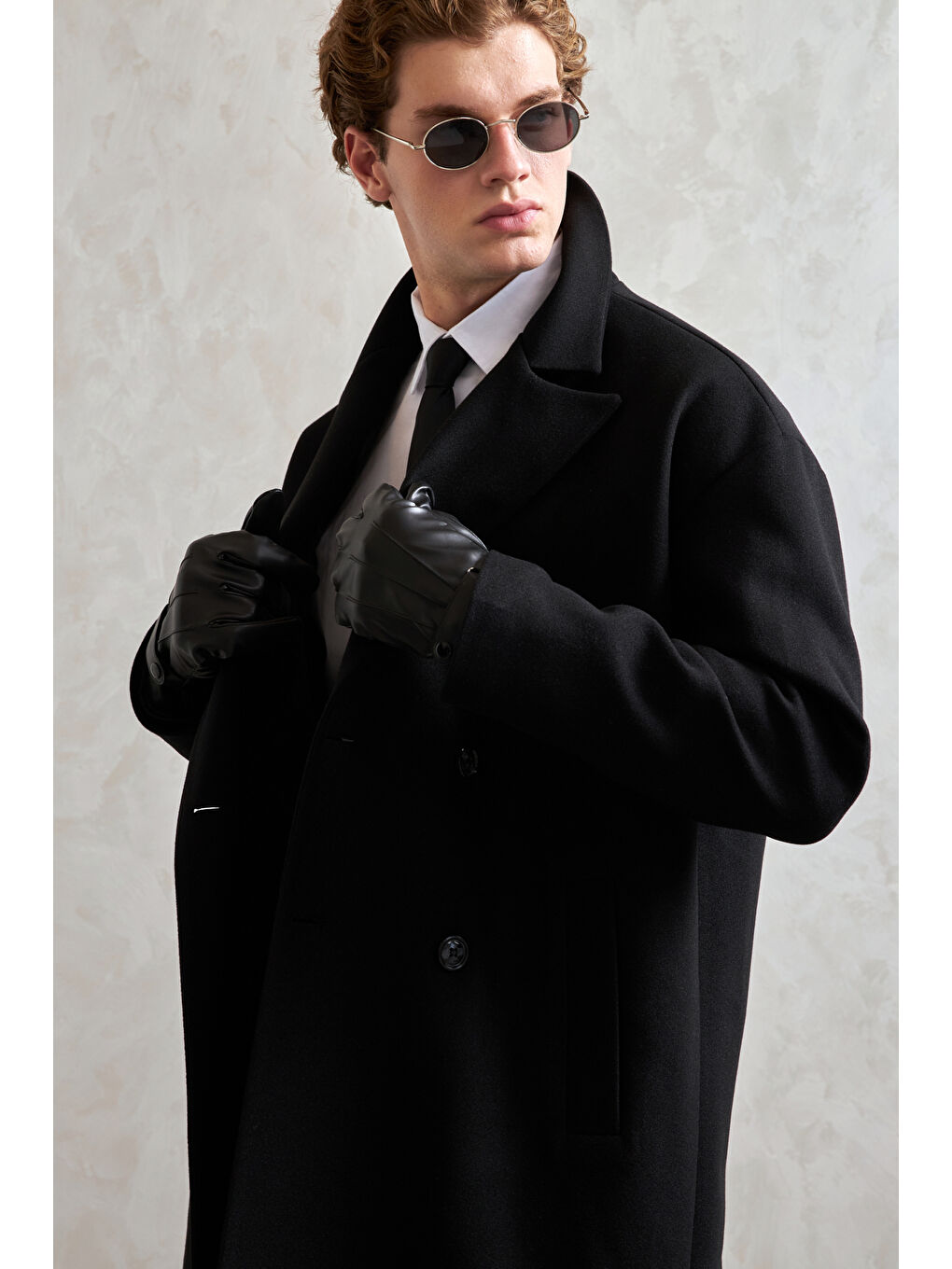 Siyah Erkek Oversize Astarlı Uzun Kaşe Kaban-4