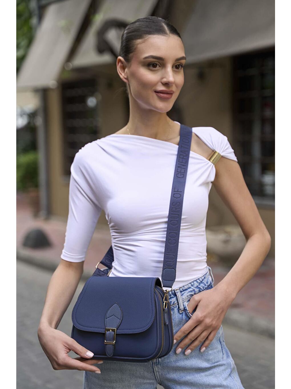 Trendy Günlük Tokalı El Ve Omuz Çantası Lacivert