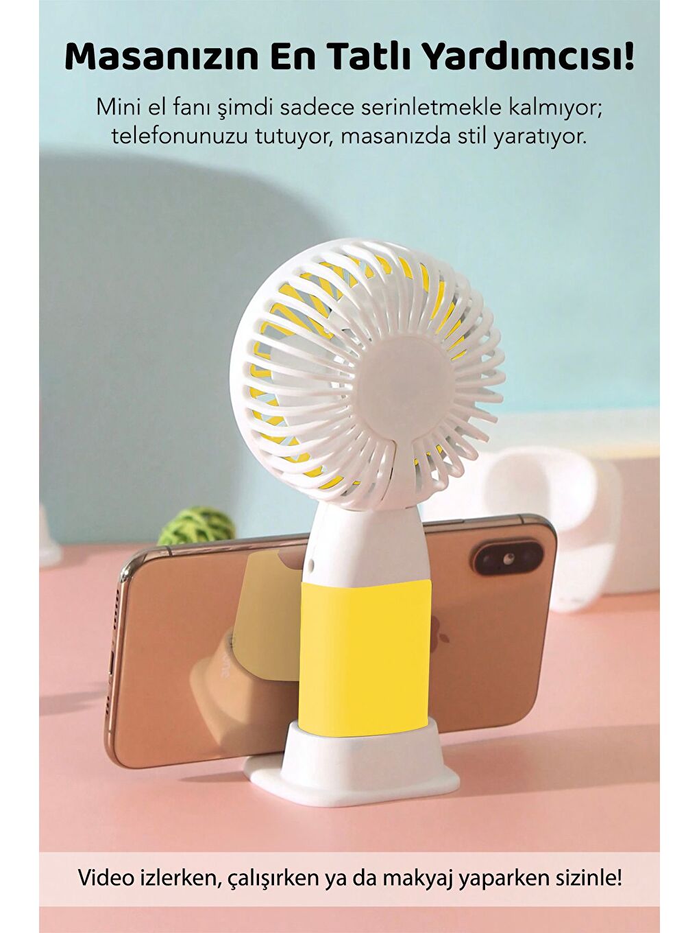 Ananas Figürlü Şarjlı El Fanı - Standlı Taşınabilir Şarj Edilebilir Soğutucu Mini Masa Fanı Sarı-1