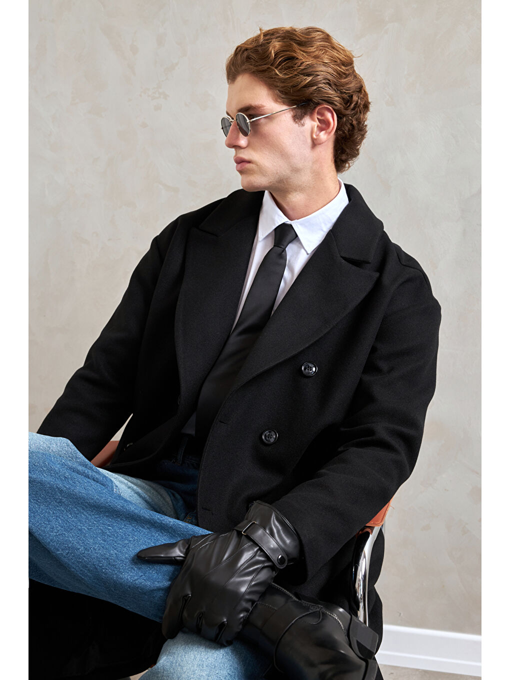 Siyah Erkek Oversize Astarlı Uzun Kaşe Kaban-6