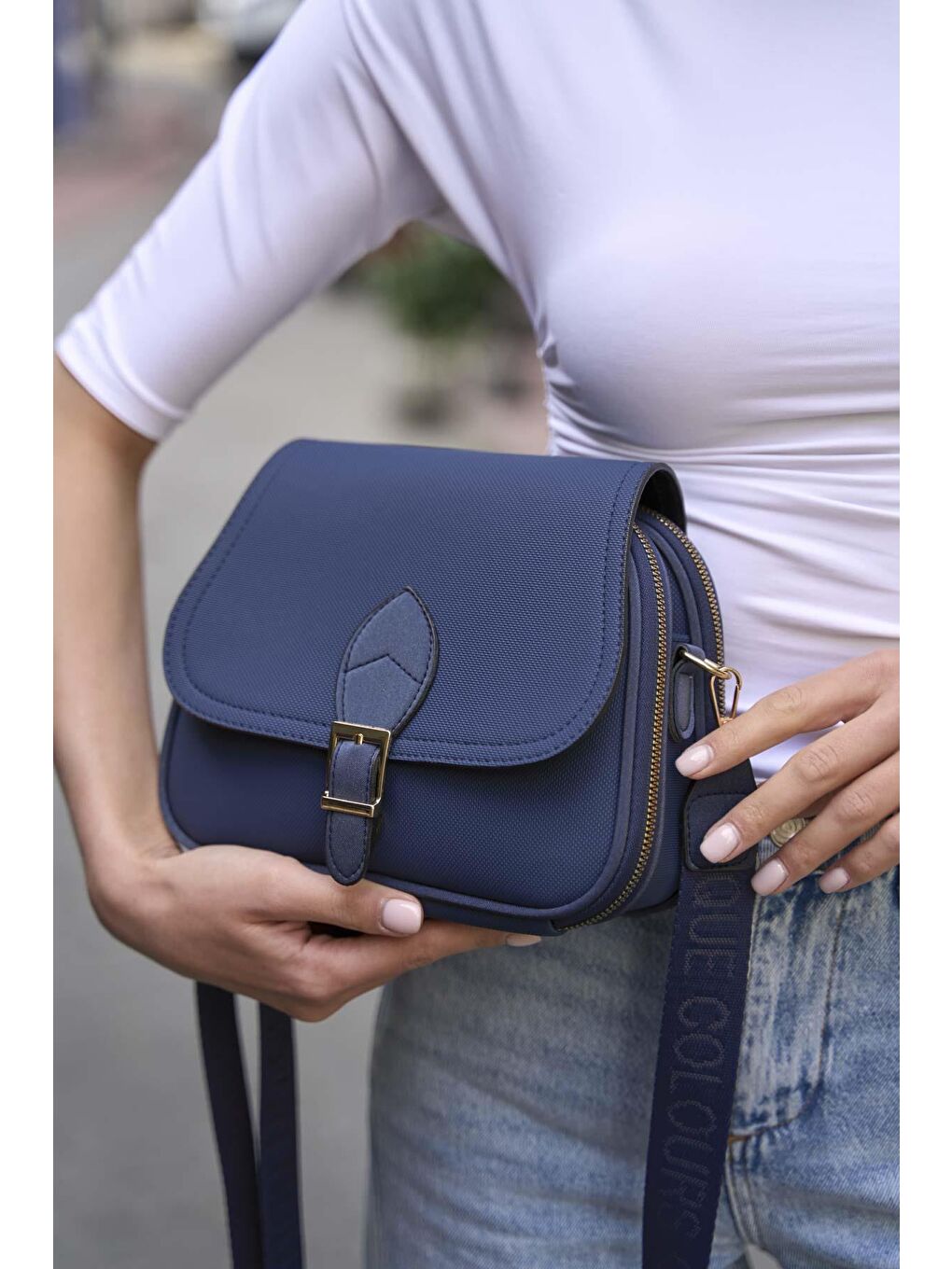Trendy Günlük Tokalı El Ve Omuz Çantası Lacivert-1