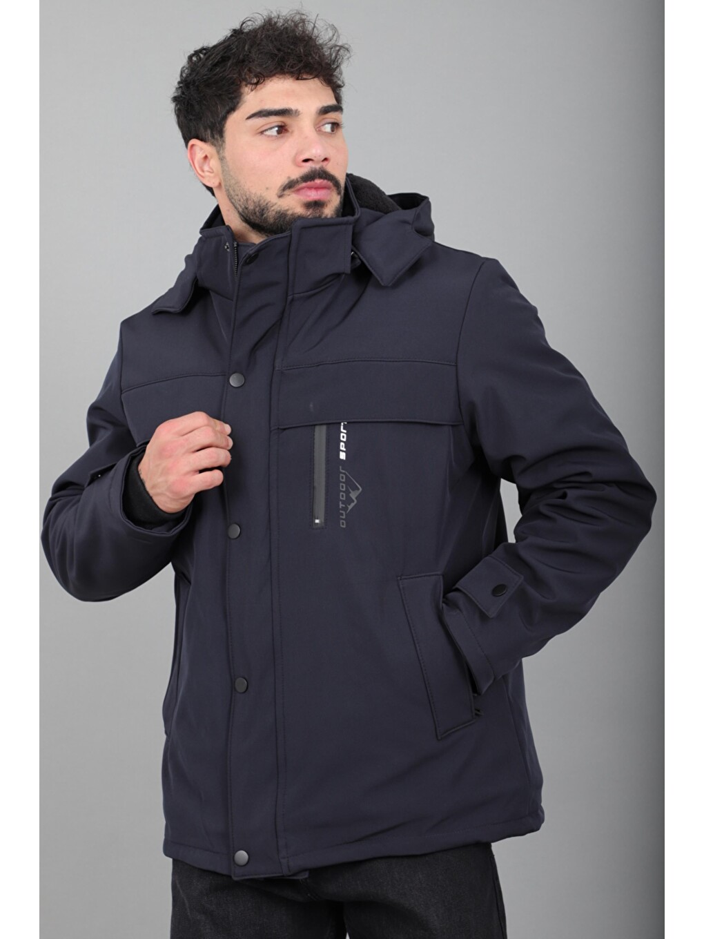 Lacivert İçi Kürklü Göğüs Detay Softsheel Kışlık Mont Kmd 833_50524-1