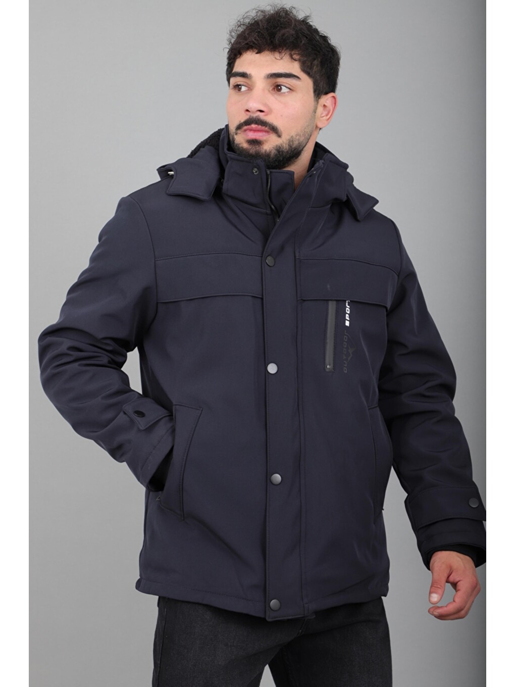 Lacivert İçi Kürklü Göğüs Detay Softsheel Kışlık Mont Kmd 833_50524-2