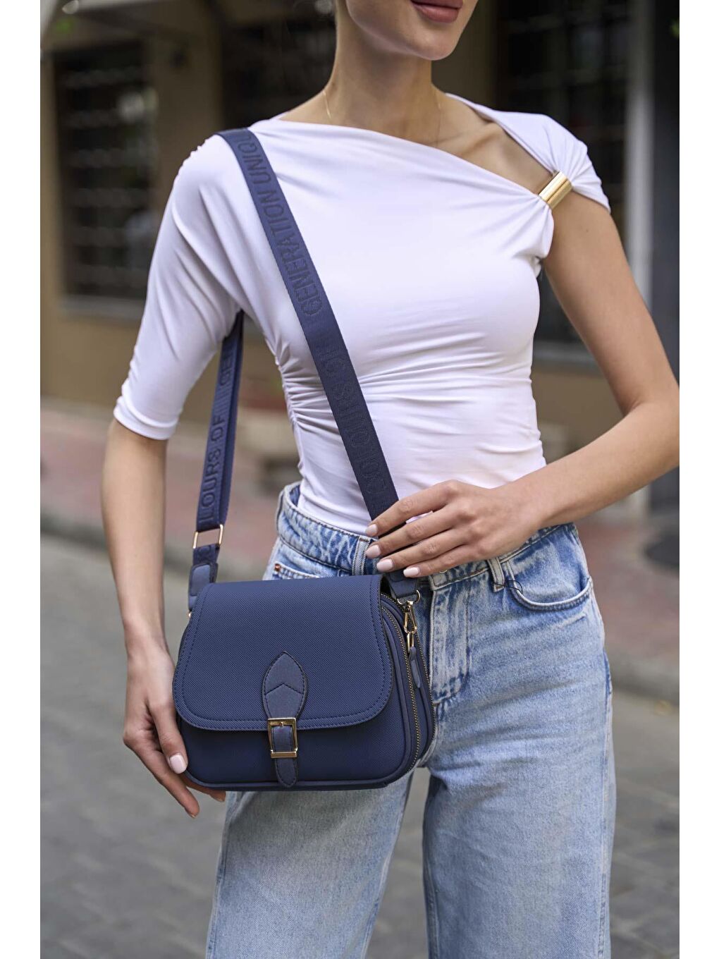 Trendy Günlük Tokalı El Ve Omuz Çantası Lacivert-2