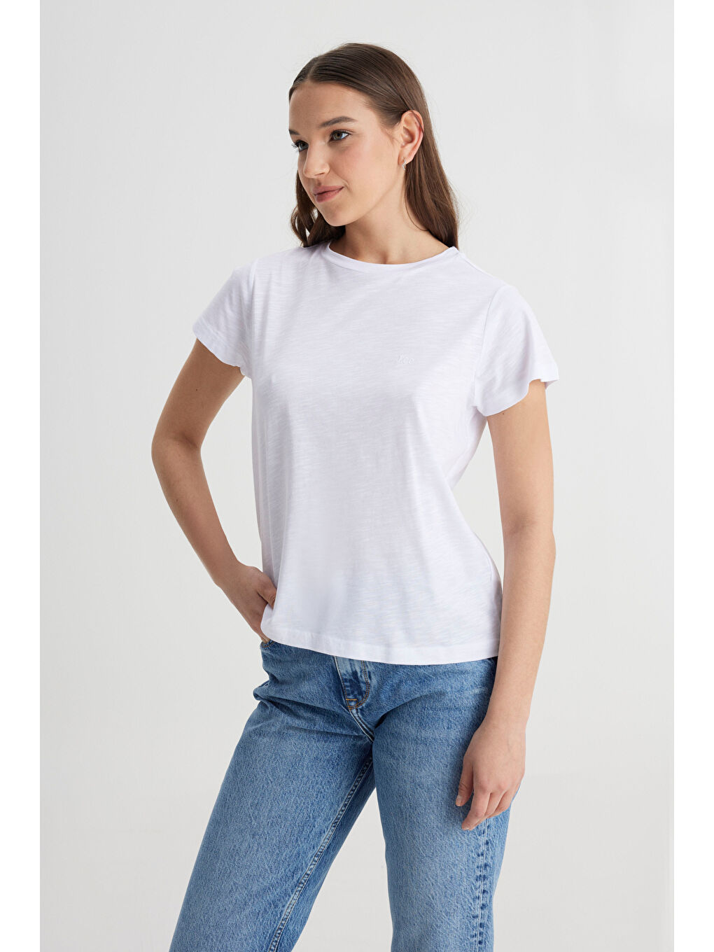 Regular Fit Normal Kesim Bisiklet Yaka Beyaz Tişört-3