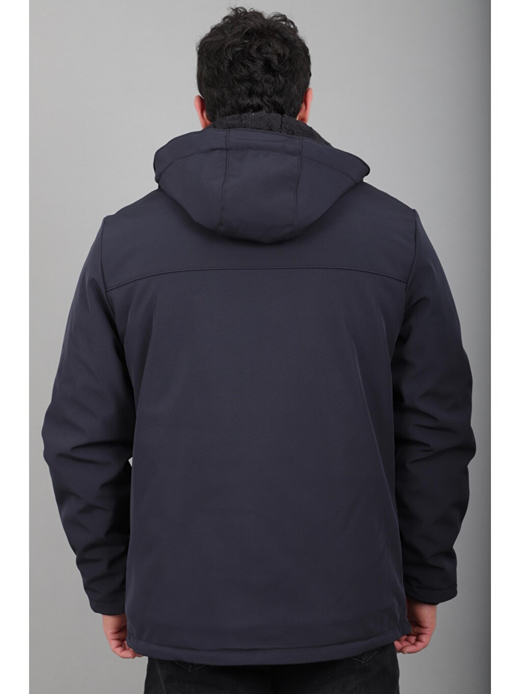 Lacivert İçi Kürklü Göğüs Detay Softsheel Kışlık Mont Kmd 833_50524-5