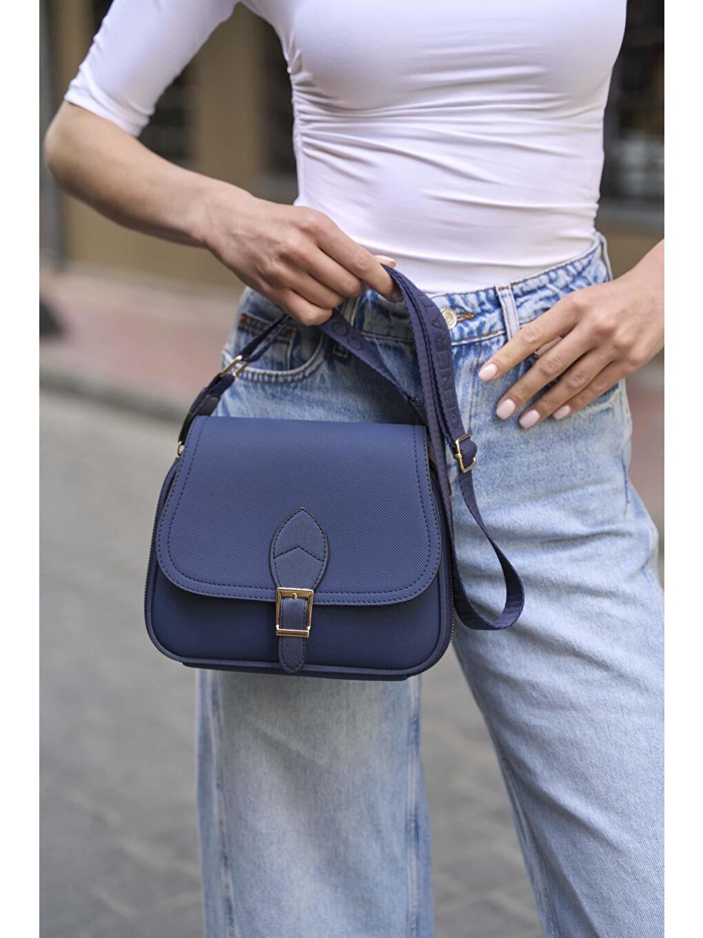 Trendy Günlük Tokalı El Ve Omuz Çantası Lacivert-3