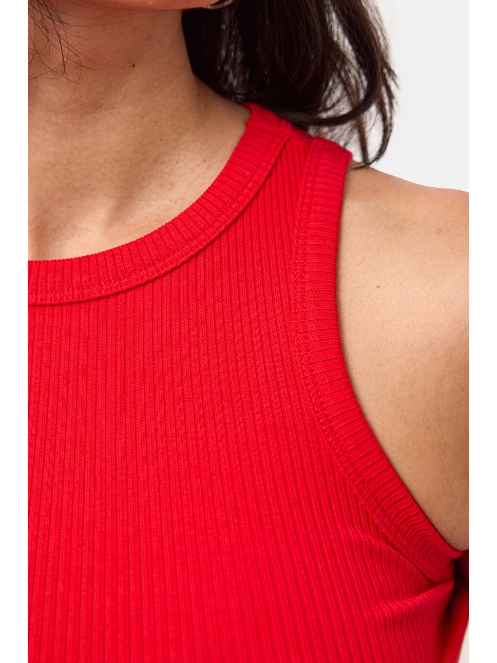 Kadın Kırmızı s6-19 Sıfır Kol Esnek Kumaş Crop Top-4