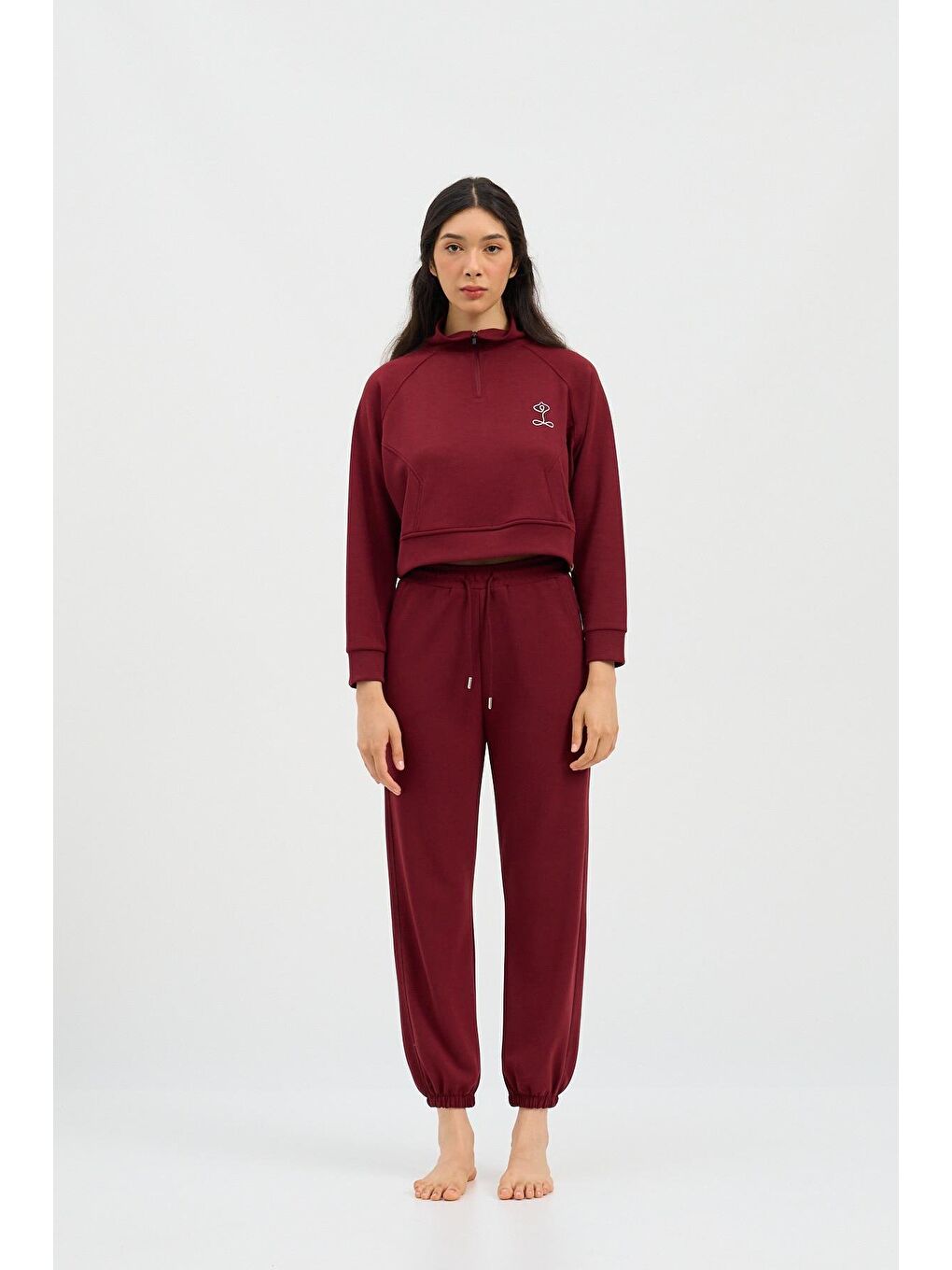 Kadın Basic Fluffy Modal Crop Top Bordo-1