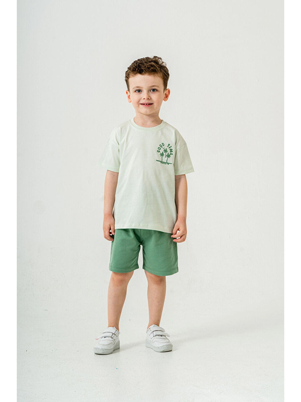 Yeşil Good Time Baskılı Şortlu Takım 50305-3