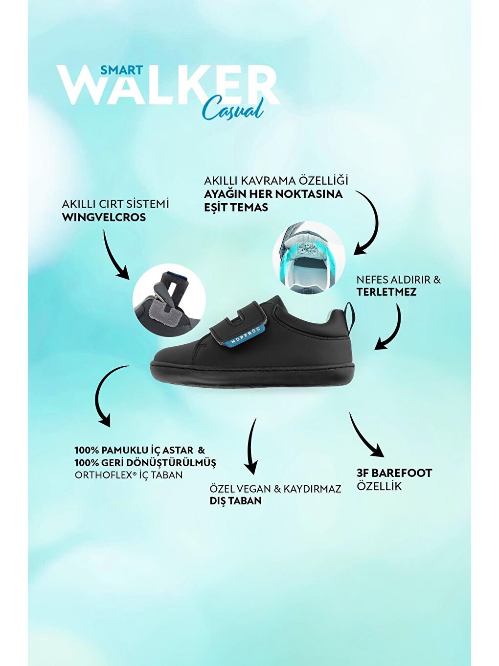 Smart Walker Casual Süper Mat Siyah Barefoot Çocuk Ayakkabı-1