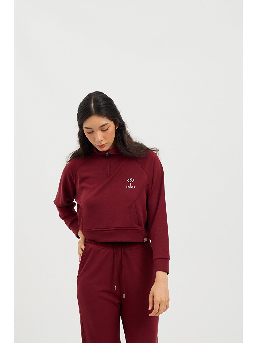 Kadın Basic Fluffy Modal Crop Top Bordo-2