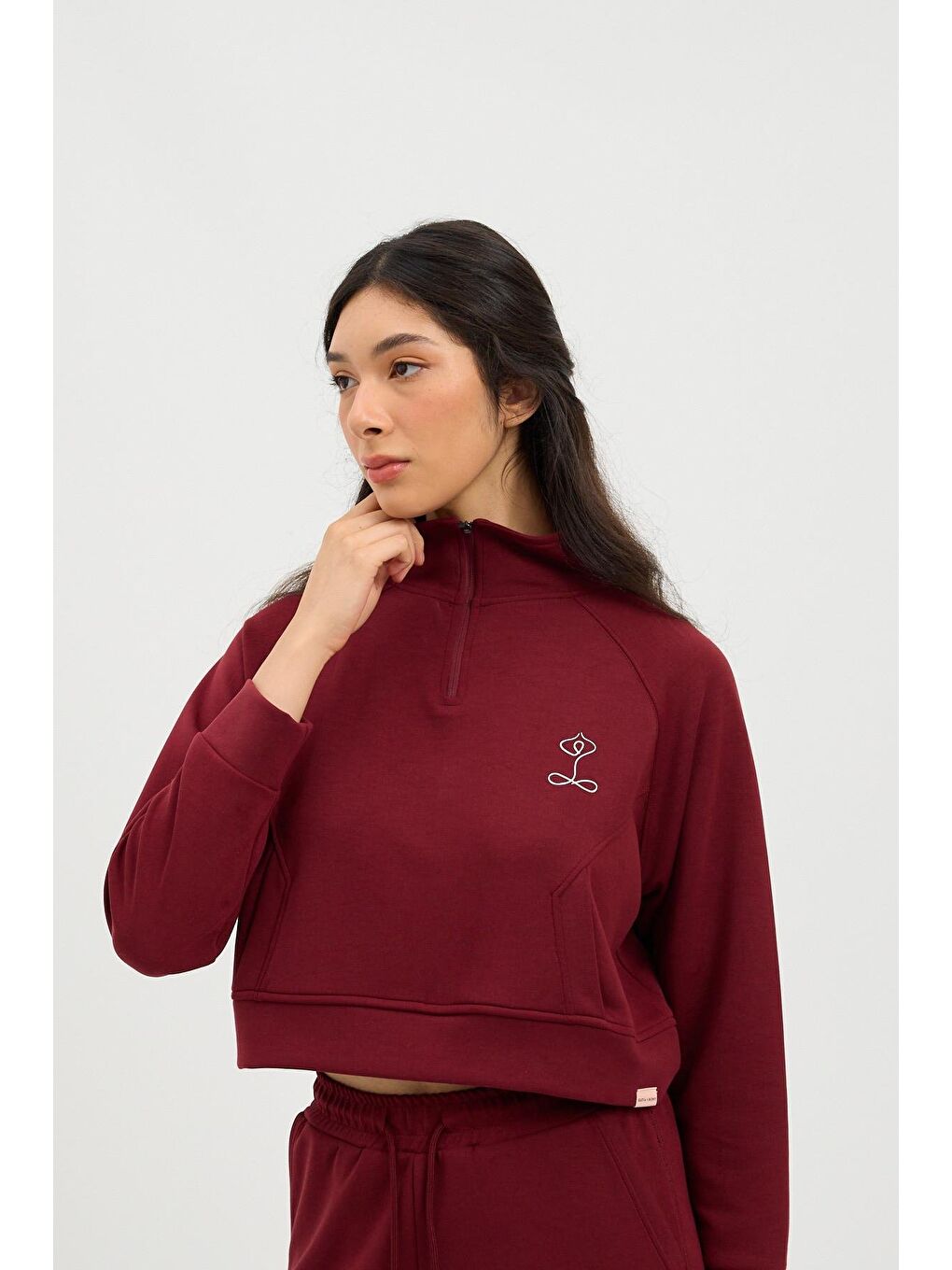 Kadın Basic Fluffy Modal Crop Top Bordo-5