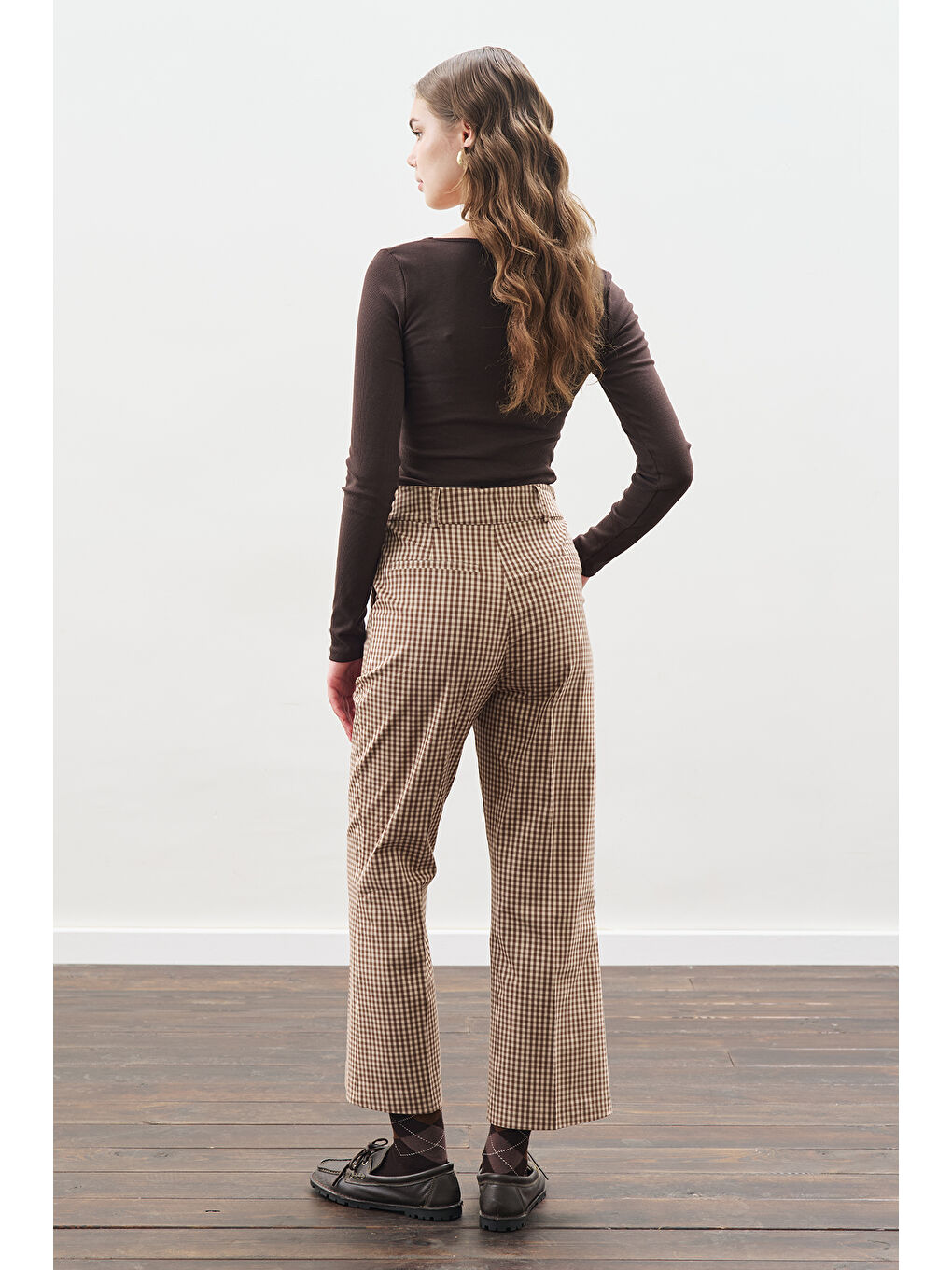 Karışık Flare Kesim Pantolon Ekose-4