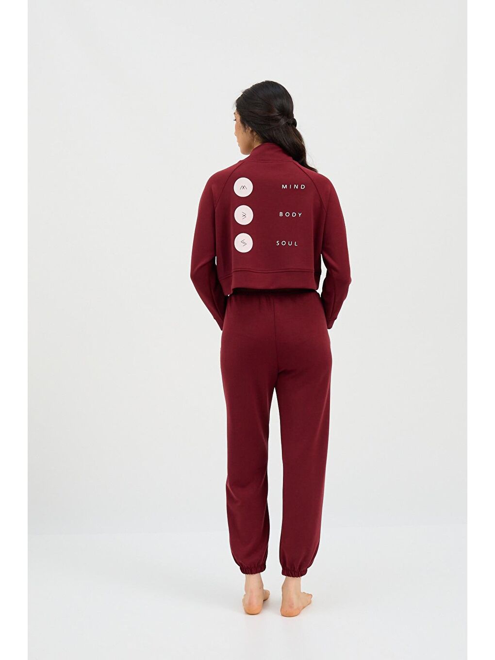 Kadın Basic Fluffy Modal Crop Top Bordo-6