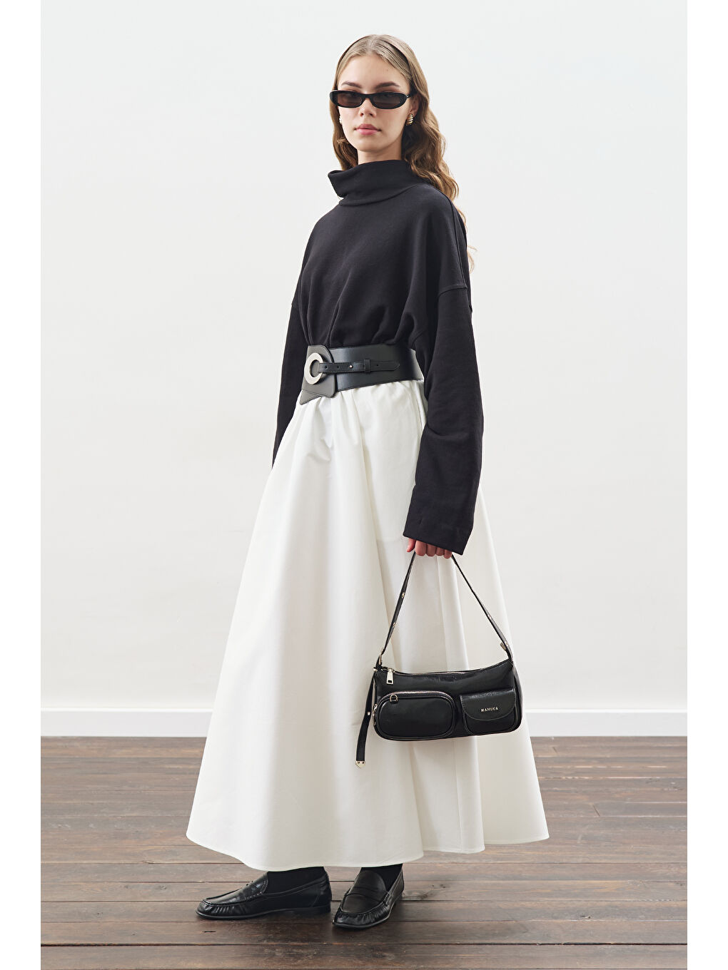 Yüksek Yakalı Oversıze Sweatshırt Siyah-2