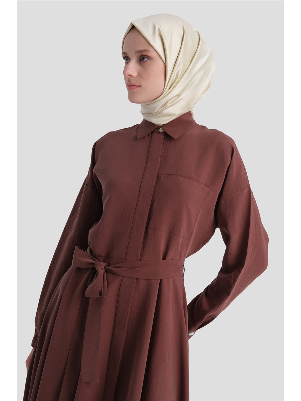 Kahverengi Kloş Etekli Elbise Acı Kahve-5