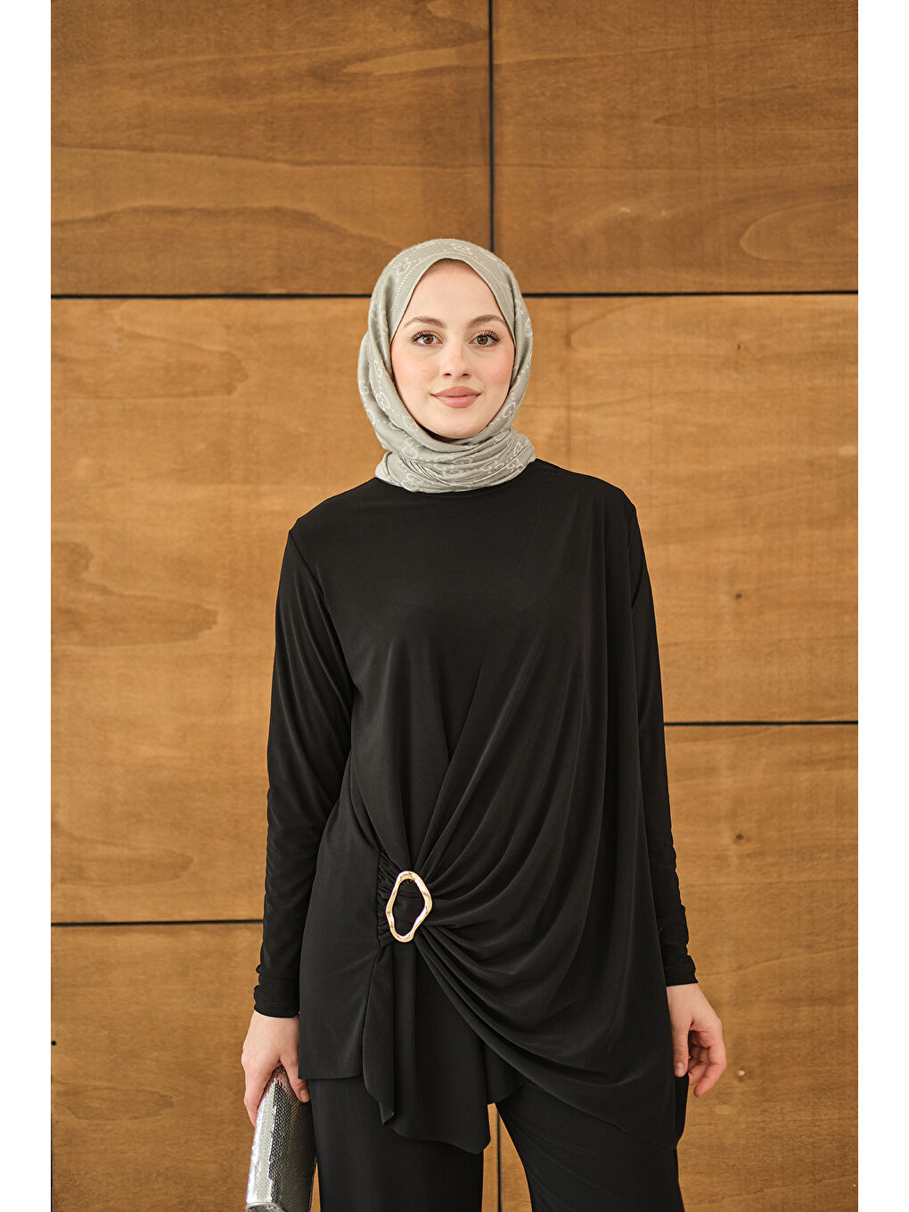 Kadın Ön Bağlamalı Süs Detay Takım Siyah-1