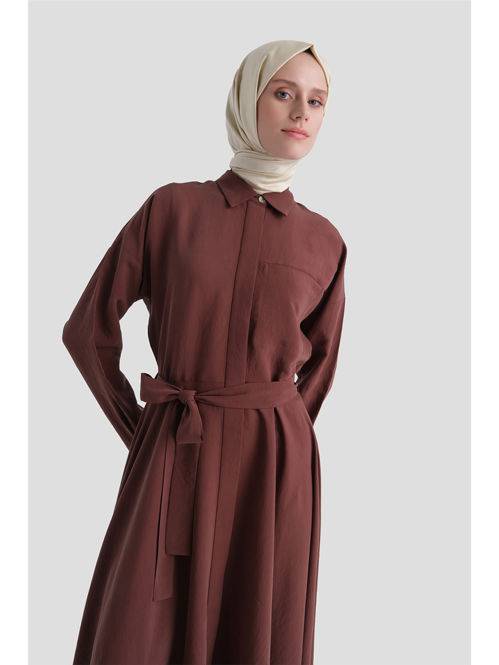 Kahverengi Kloş Etekli Elbise Acı Kahve-6