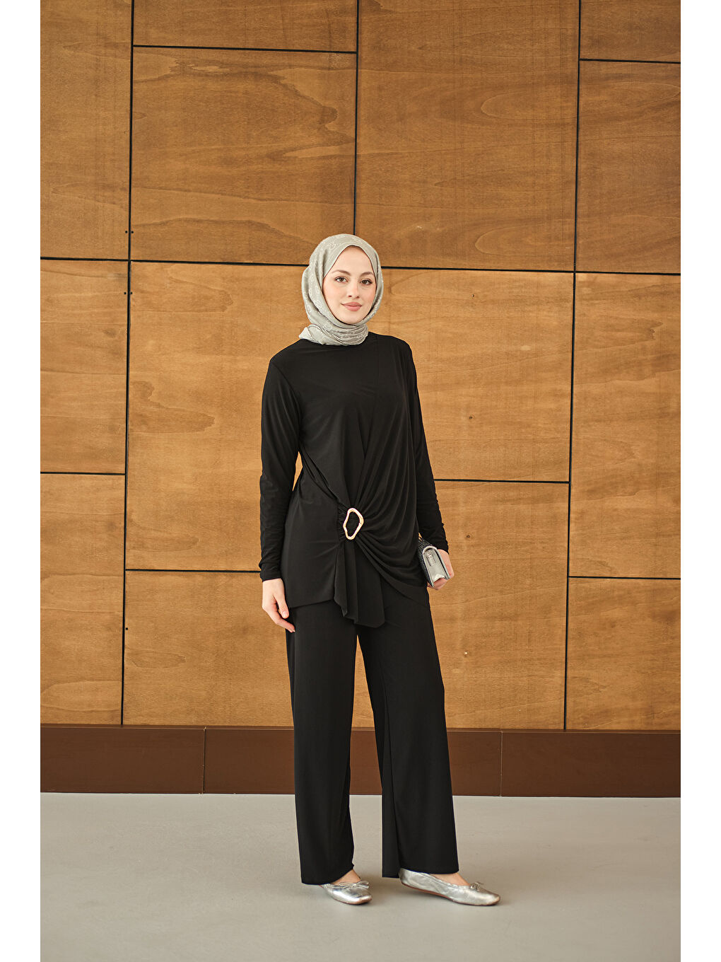 Kadın Ön Bağlamalı Süs Detay Takım Siyah-2