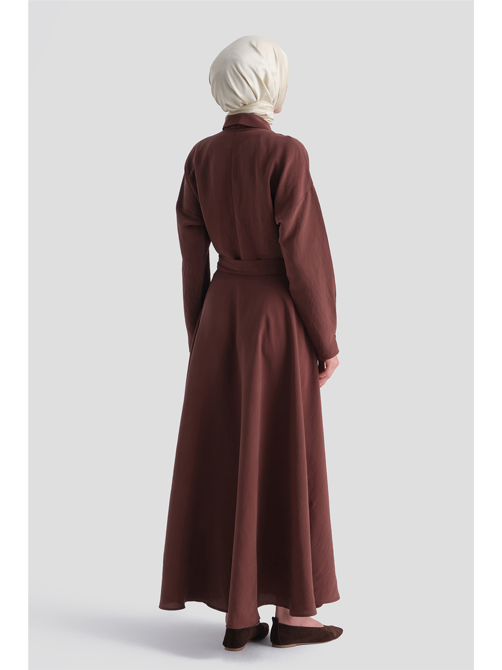 Kahverengi Kloş Etekli Elbise Acı Kahve-8