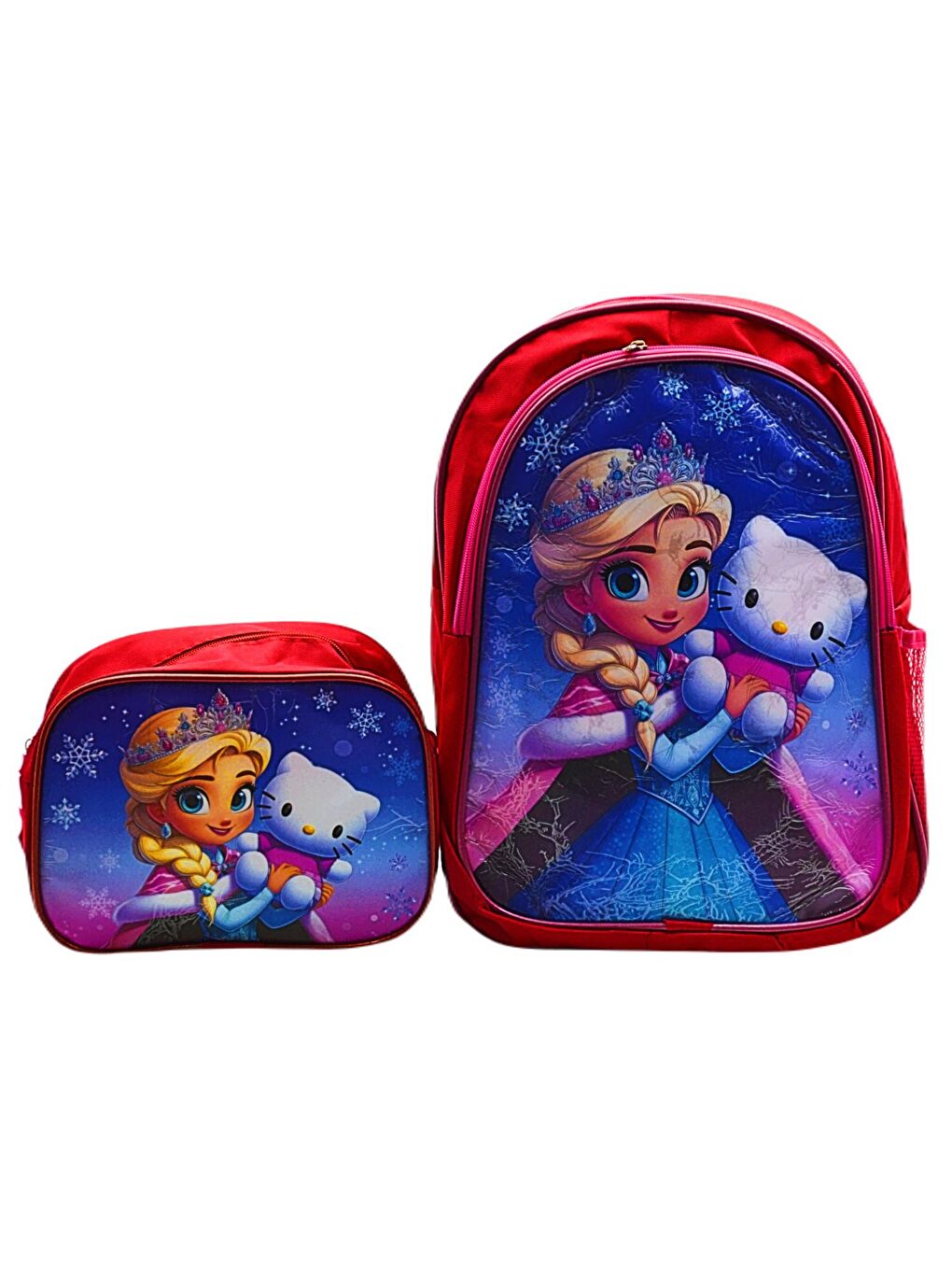 2 Bölmeli Elsa Okul Sırt Çantası Ve Beslenme Çantası Kırmızı KOD:1308