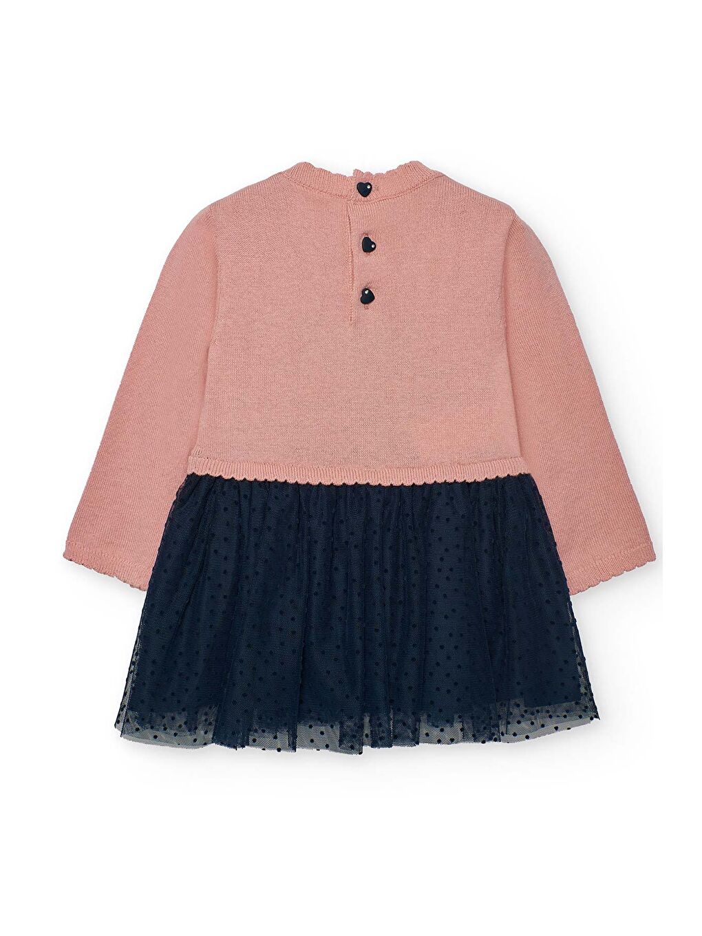 Lacivert Kız Çocuk Kalp Desenli Tütülü Elbise-1