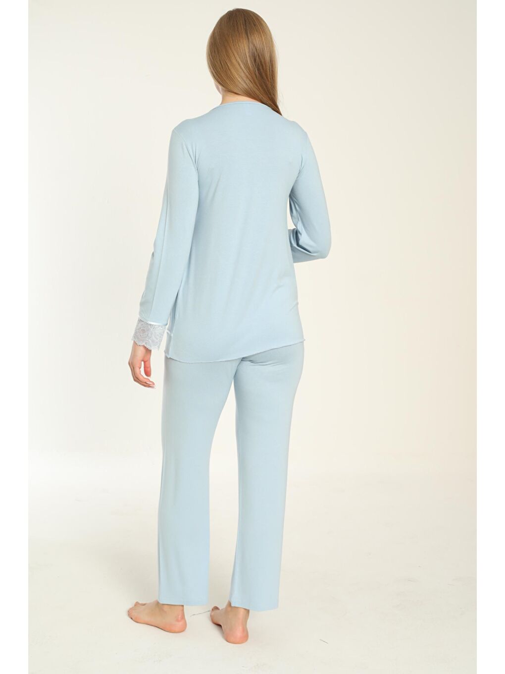 Uzun Kol Bebe Mavisi Hamile ve Lohusa Pijama Takımı-2