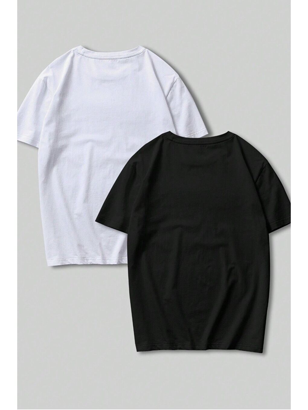 Kadın Siyah Beyaz Bisiklet Yaka Gülücük Baskılı 2 Li T Shirt-1