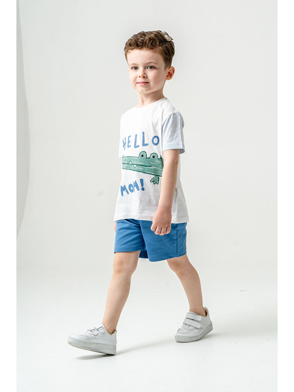 İndigo Sevimli Timsah Baskılı Şortlu Takım 50303