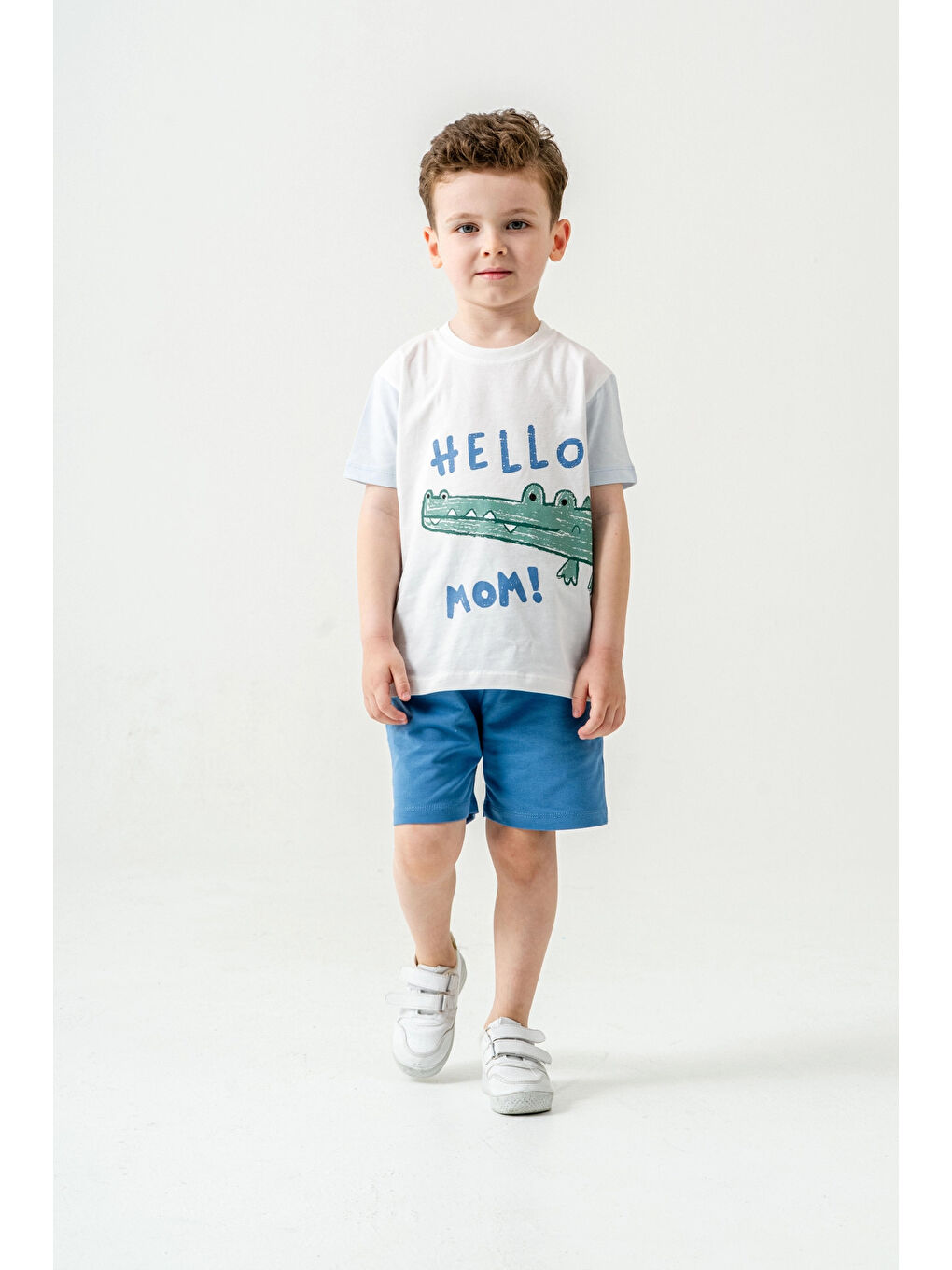 İndigo Sevimli Timsah Baskılı Şortlu Takım 50303-1