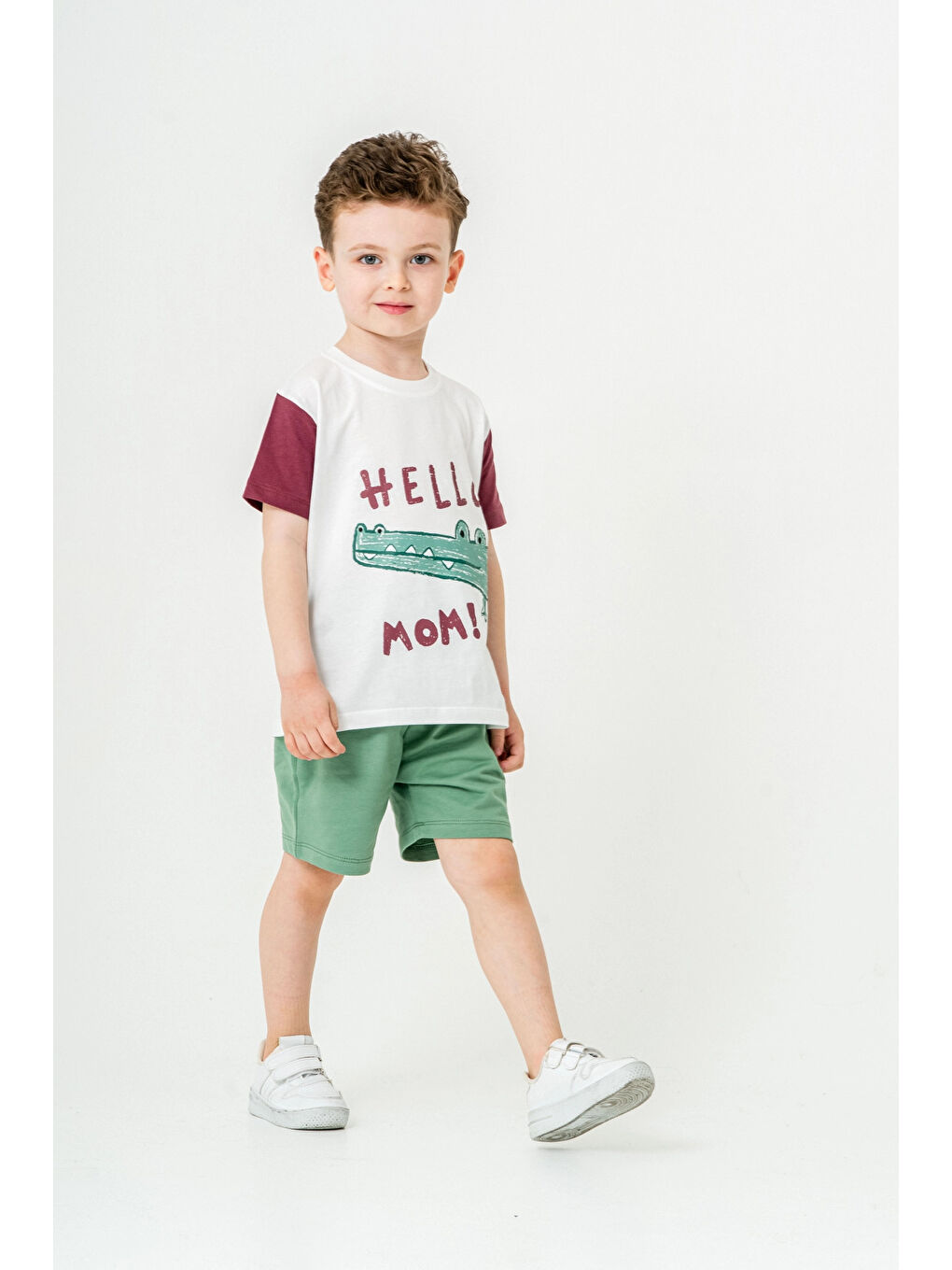 Haki Sevimli Timsah Baskılı Şortlu Takım 50303-3