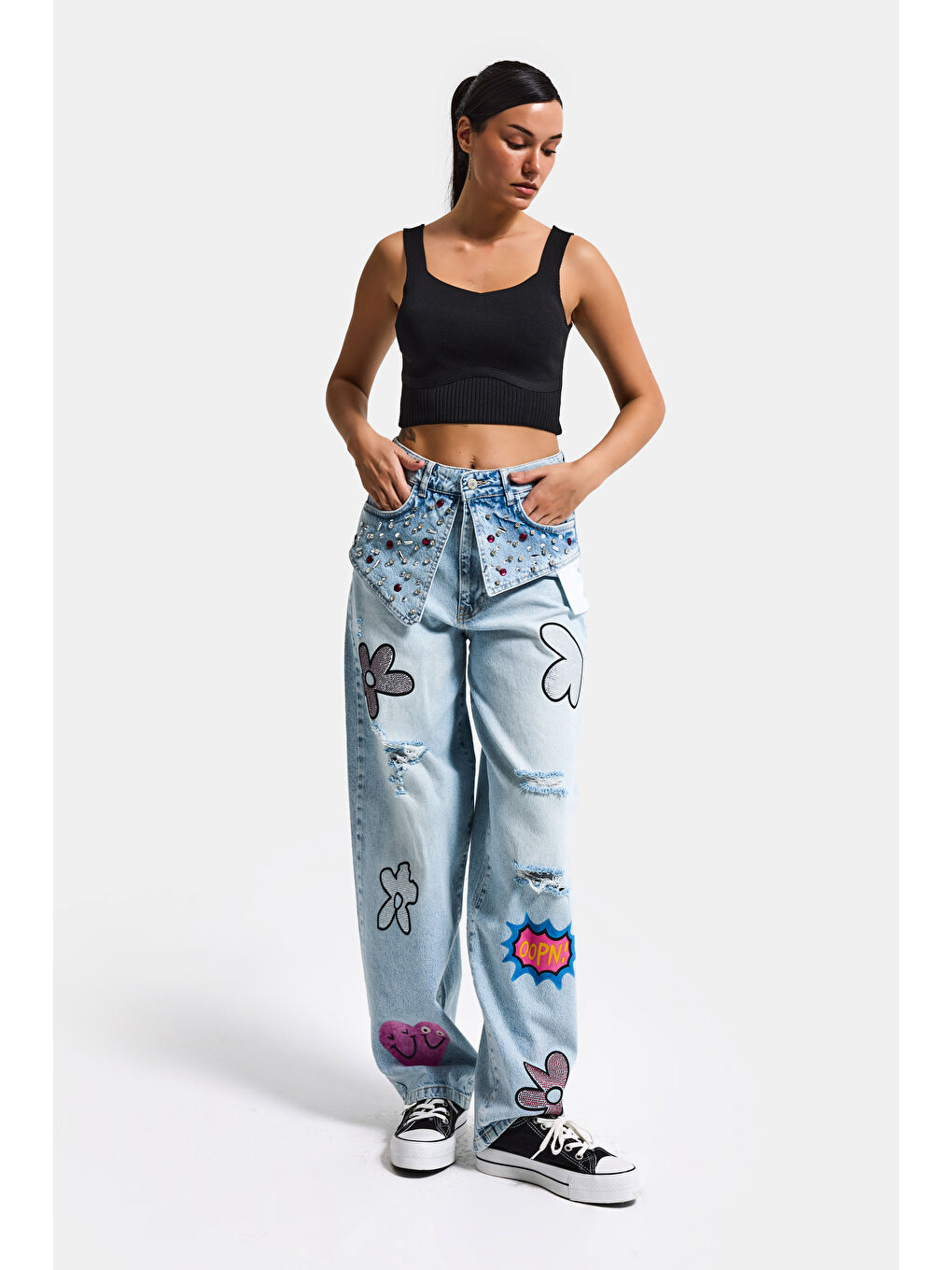 Mavi Kadın Ice T-12s6-3 Skater Fit Nakış Desenli Özel Tasarım Denim Jean-1