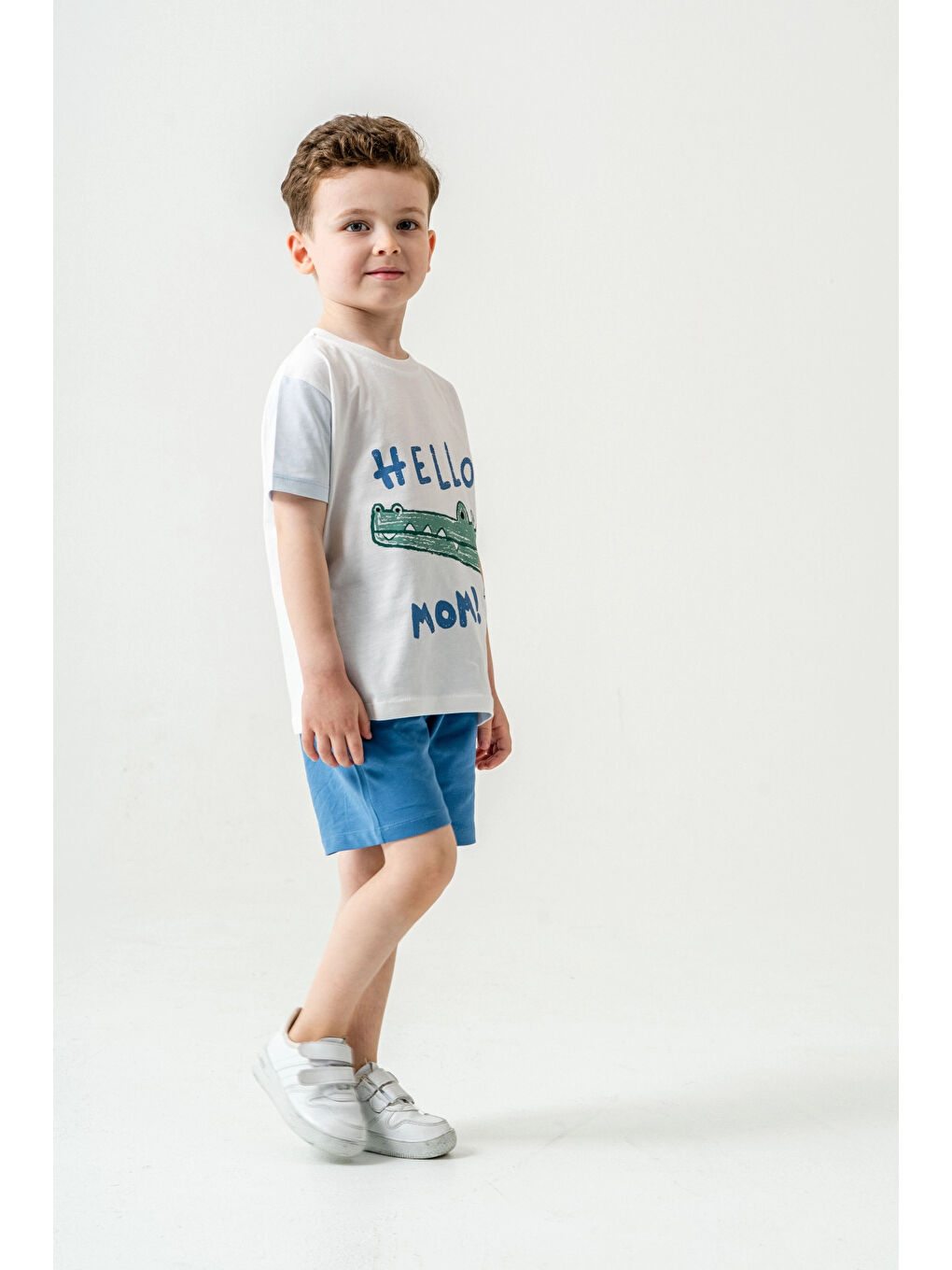 İndigo Sevimli Timsah Baskılı Şortlu Takım 50303-2