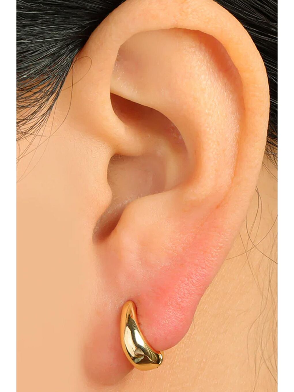 Sarı 18K Altın Kaplama Mini Dolgun Halka Küpe-1